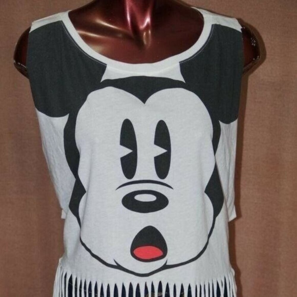 Disney Mickey Mouse Tank Featuring Fringe Enlarged Armholes Summer Look